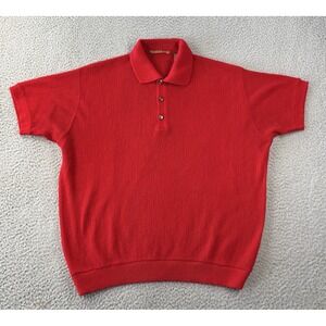 True Vintage I Magnin Polo Sweater Mens XL Red Orlon Acrylic Rockabilly